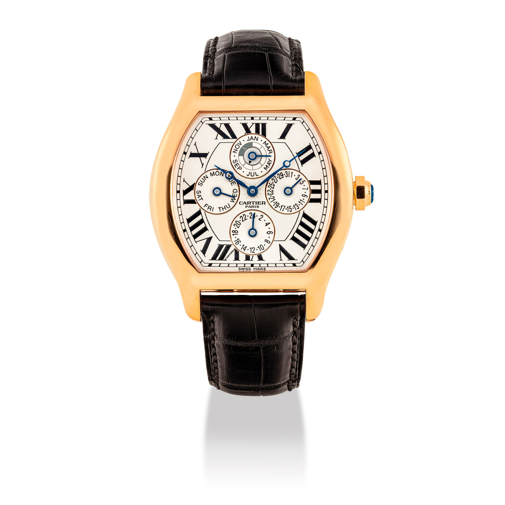 CARTIER, TORTUE XL, PINK GOLD, PERPETUAL CALENDAR AND DUAL TIME -