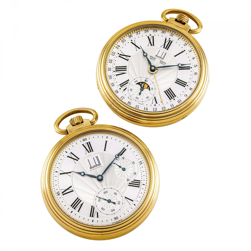 DUNHILL, LIMITED EDITION, TWO PIECES OF GOLD POCKET WATCHES, NO. 08/25 -