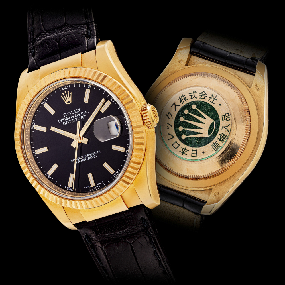 ROLEX, GOLD DATEJUST WITH BLACK DIAL, REF. 116138 -