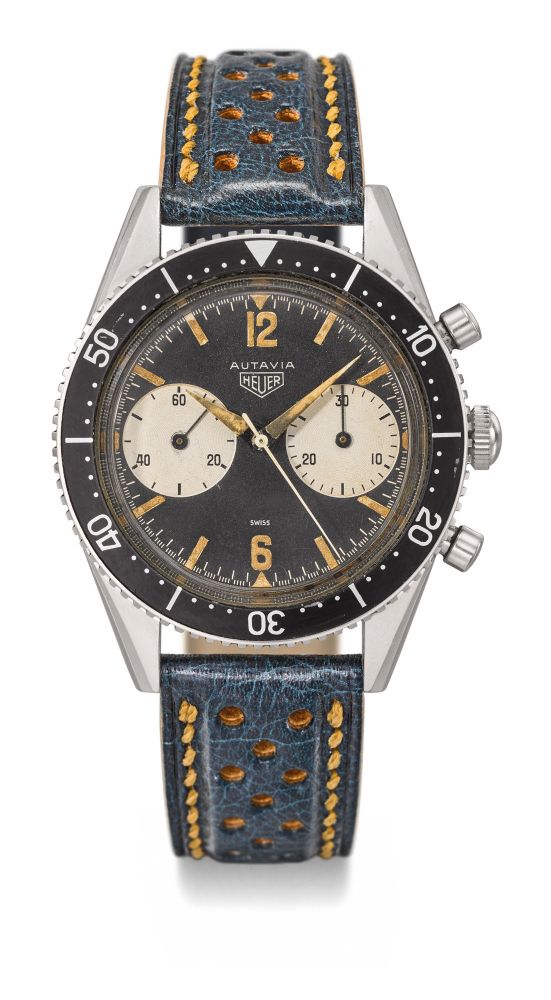 Heuer. A fine and extremely rare stainless steel chronograph wristwatch with first execution dial and ‘all lume’ hands