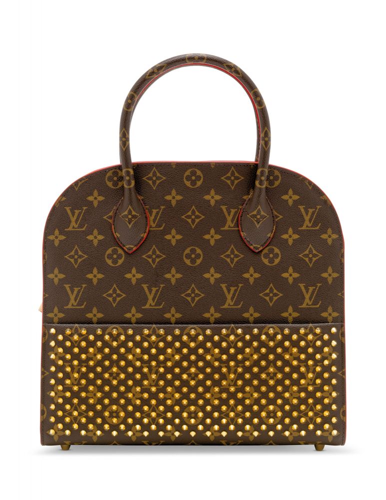 A CHRISTIAN LOUBOUTIN RED PONYHAIR STUD MONOGRAM ICONOCLAST SHOPPING BAG WITH GOLD HARDWARE - LOUIS VUITTON, 2014