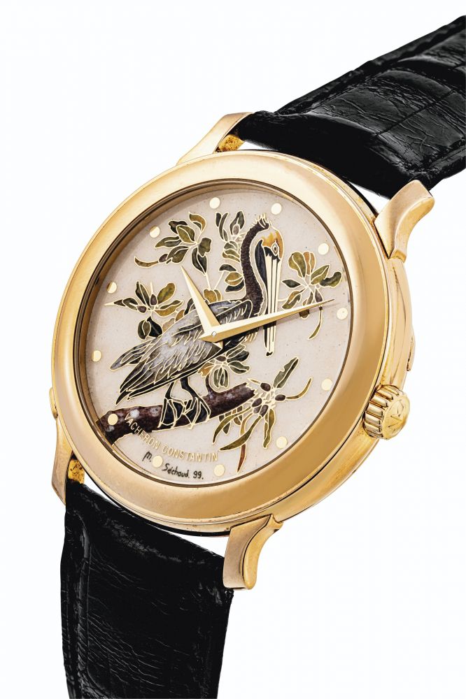 VACHERON CONSTANTIN. AN EXTREMELY RARE AND ATTRACTIVE 18K GOLD LIMITED EDITION AUTOMATIC WRISTWATCH WITH CLOISONNÉ ENAMEL DIAL