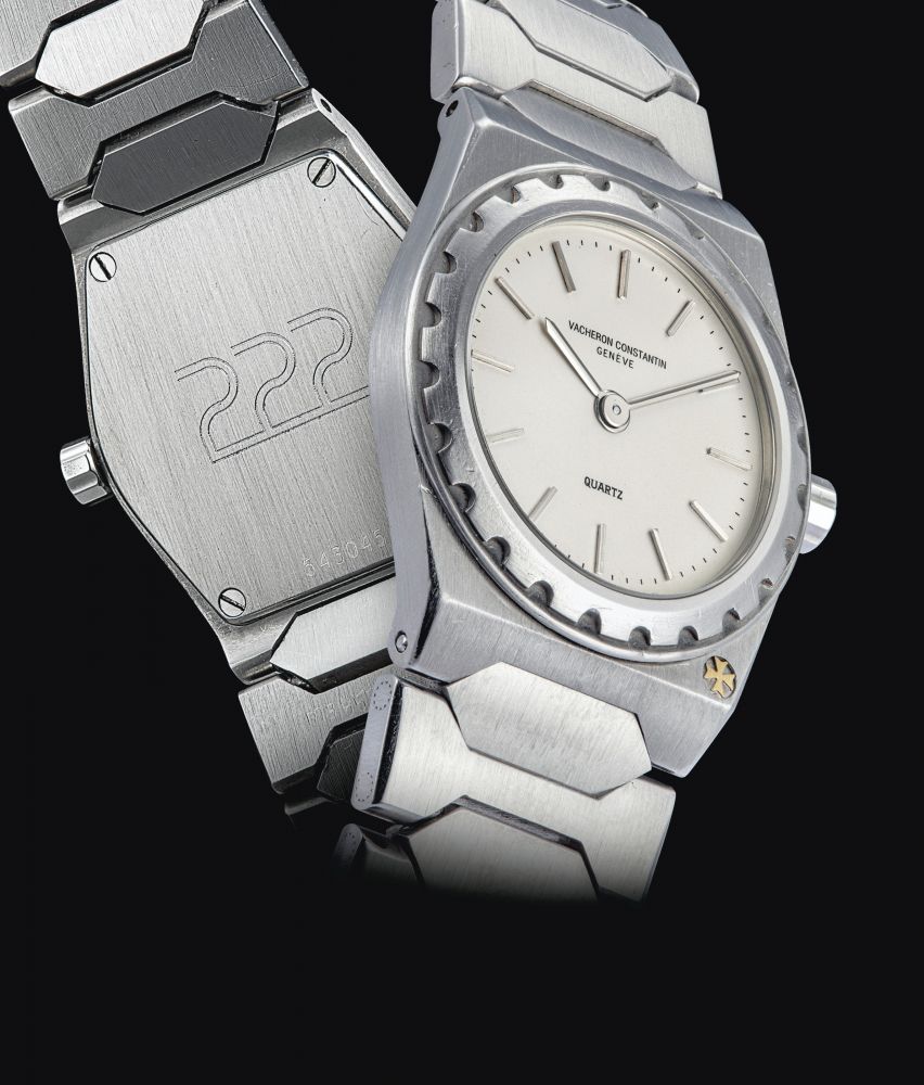 VACHERON CONSTANTIN. A LADY'S RARE STAINLESS STEEL TONNEAU-SHAPED WRISTWATCH WITH BRACELET