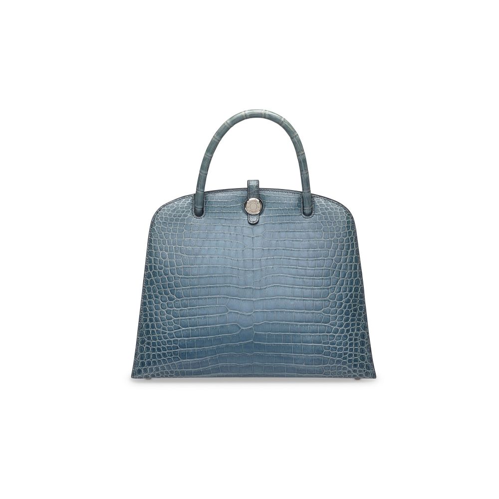 A SHINY BLEU JEAN POROSUS CROCODILE DALVY 30 WITH PALLADIUM HARDWARE - HERMÈS