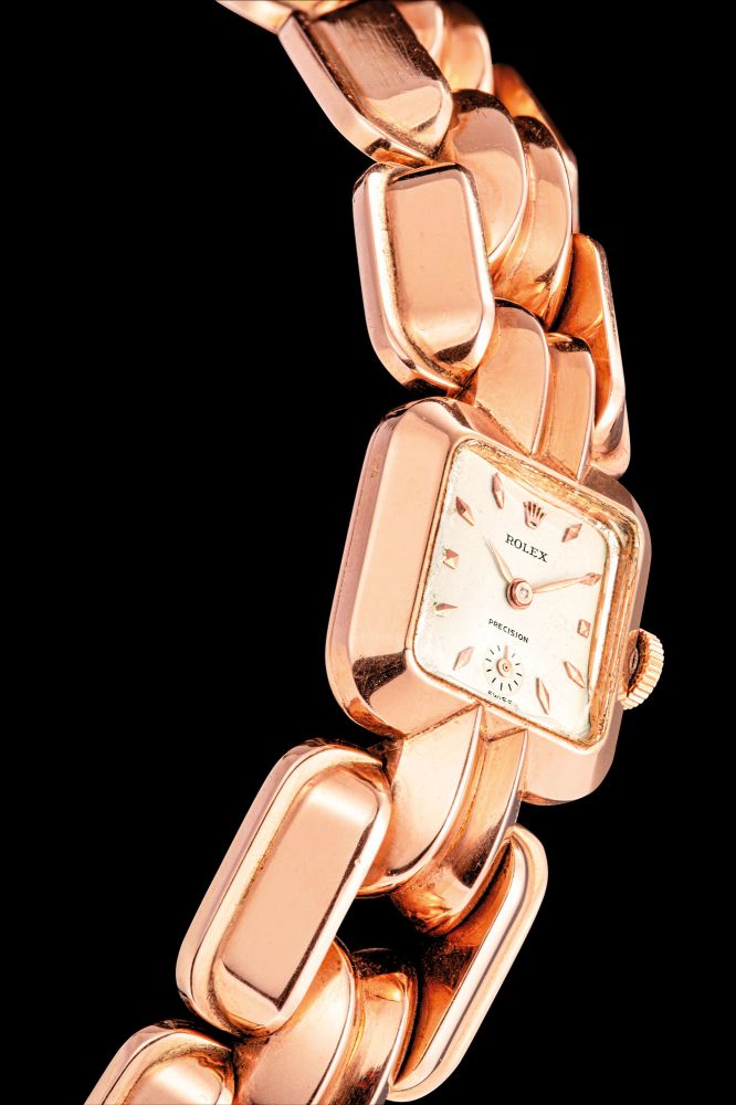 ROLEX. A RARE 18K PINK GOLD BRACELET WATCH