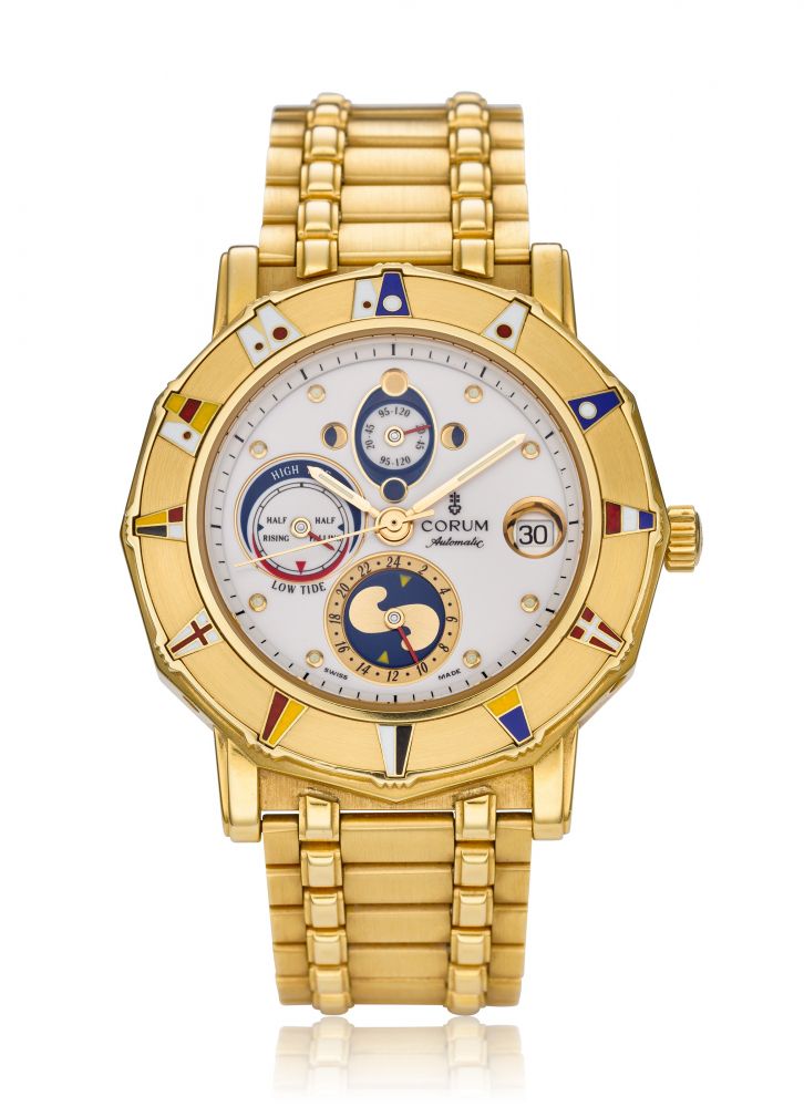 CORUM, ADMIRALS CUP TIDES, 18K GOLD, LIMITED EDITION NO. 26 OF 100, POLYCHROME ENAMEL SAILBOAT SCENE ON ROTOR, REF. 277.827.56 -