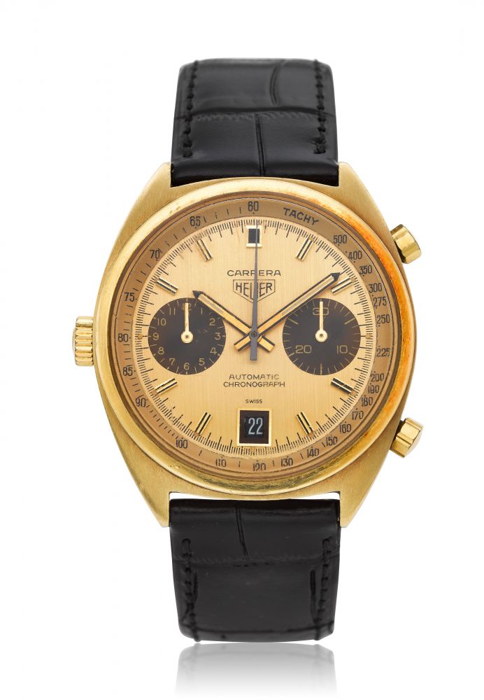 HEUER, A 18K YELLOW GOLD CHRONOGRAPH WRISTWATCH WITH DATE, REF. 1158 -