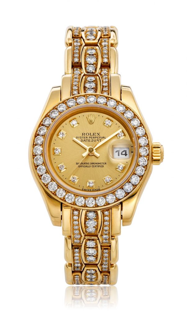 ROLEX, LADIES’ 18K AND DIAMOND DATEJUST PEARLMASTER, REF. 80328 -