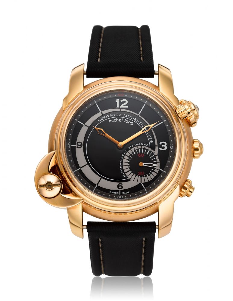 MICHEL JORDI, A PINK GOLD LIMITED EDITION SKELETONIZED CHRONOGRAPH WITH TWIN CASES AND DIALS -