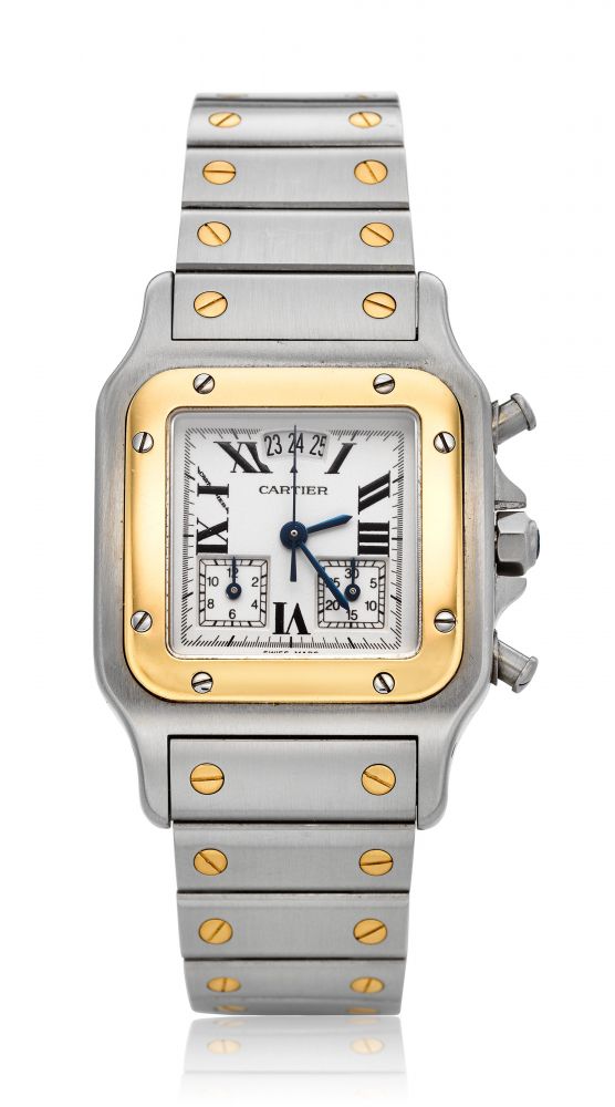 CARTIER, TWO-TONE MID-SIZE SANTOS GALBEE CHRONOFLEX, REF. 2524 -