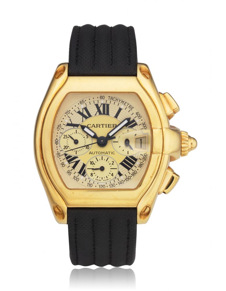 CARTIER, ROADSTER, 18K GOLD, CHRONOGRAPH, REF. 2619 -