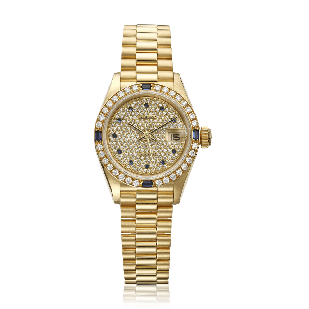 ROLEX, YELLOW GOLD, DIAMONDS AND SAPPHIRE-SET LADY DATEJUST, REF. 69088 -