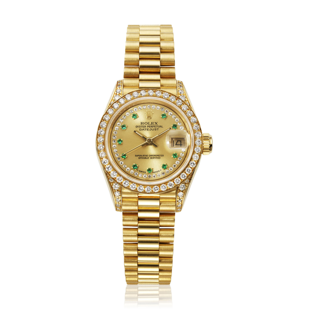 ROLEX, YELLOW GOLD, DIAMOND AND EMERALD DATEJUST, REF. 69158 -
