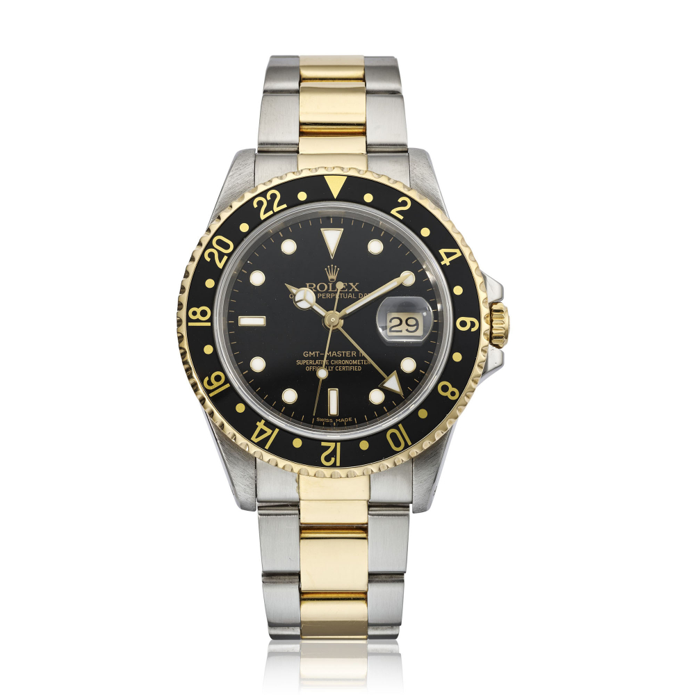ROLEX, STAINLESS STEEL AND YELLOW GOLD GMT MASTER II, REF. 16713 -