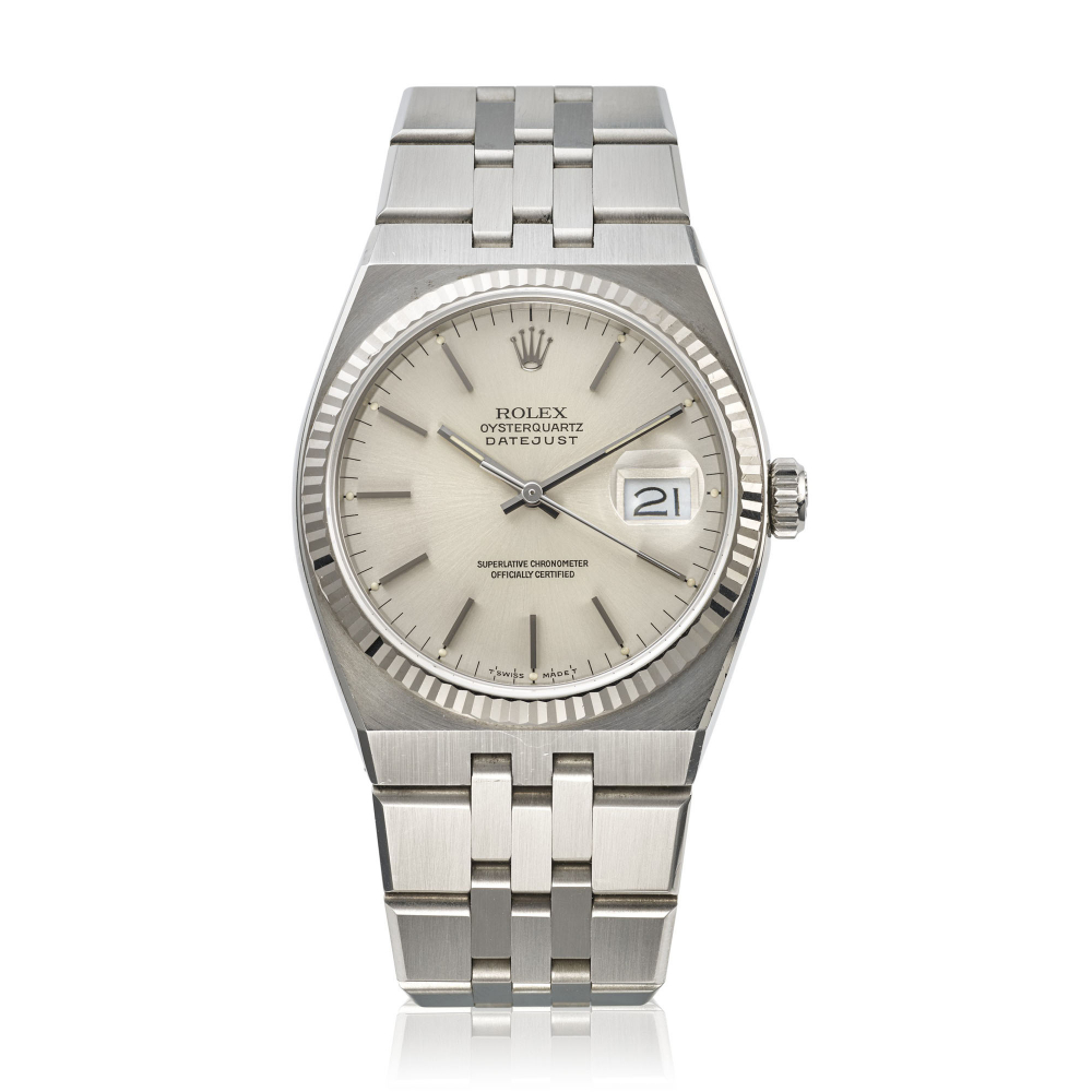 ROLEX, STAINLESS STEEL AND WHITE GOLD BEZEL OYSTERQUARTZ DATEJUST, REF. 17014 -