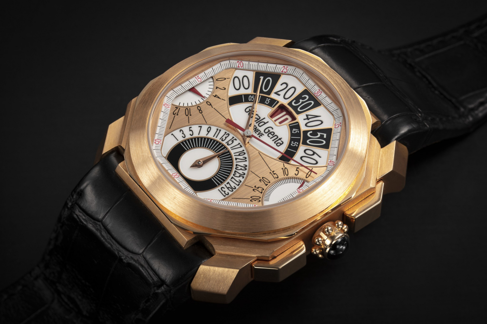 GERALD GENTA OCTO CHRONO QUATTRO RETRO REF. OQC.Z.50, A GOLD CHRONOGRAPH WITH RETROGRADE INDICATIONS - CASE