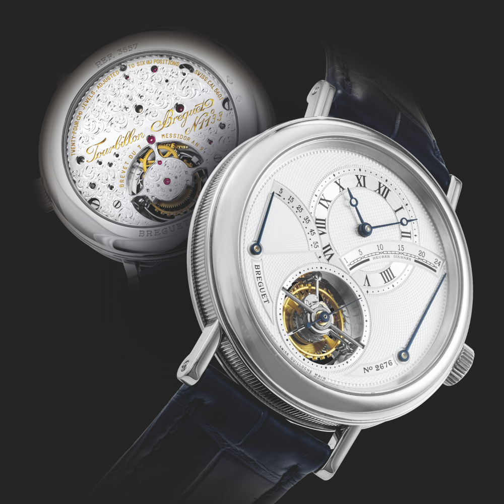 BREGUET. A PLATINUM TOURBILLON WRISTWATCH WITH POWER RESERVE AND RETROGRADE 24 HOUR INDICATION