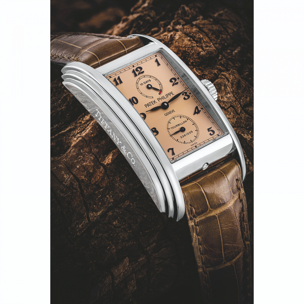 PATEK PHILIPPE. THE ONLY KNOWN PLATINUM TOURBILLON WRISTWATCH WITH 10 DAY POWER RESERVE, RETAILED BY TIFFANY CO.