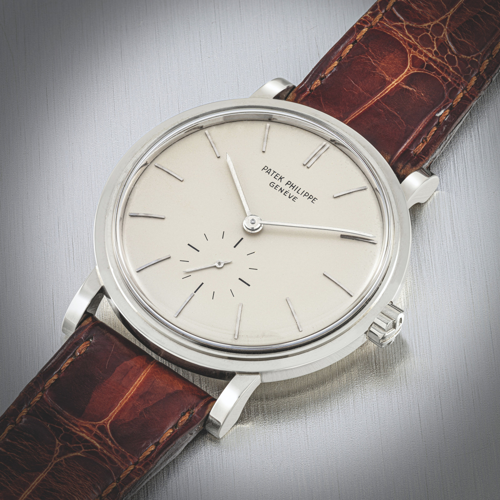 PATEK PHILIPPE. AN VERY RARE 18K WHITE GOLD AUTOMATIC WRISTWATCH