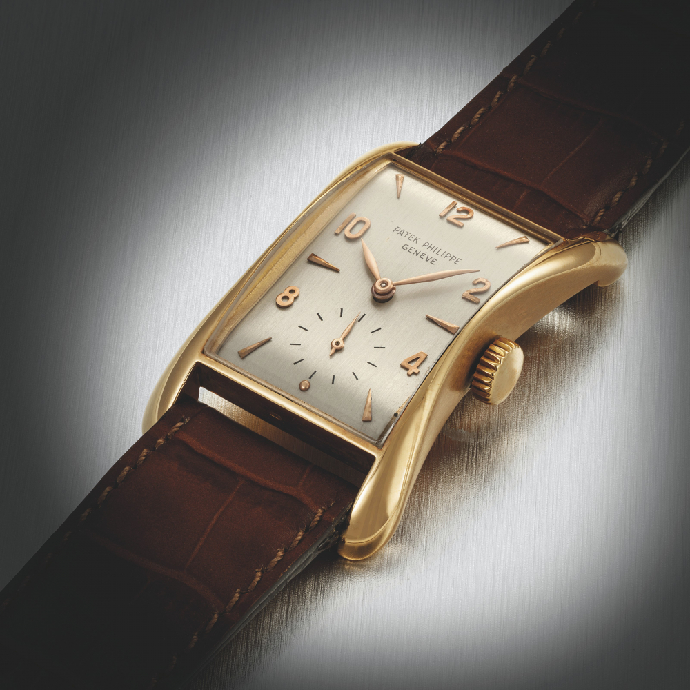 PATEK PHILIPPE. A RARE 18K PINK GOLD RECTANGULAR WRISTWATCH, RETAILED BY SERPICO Y LAINO