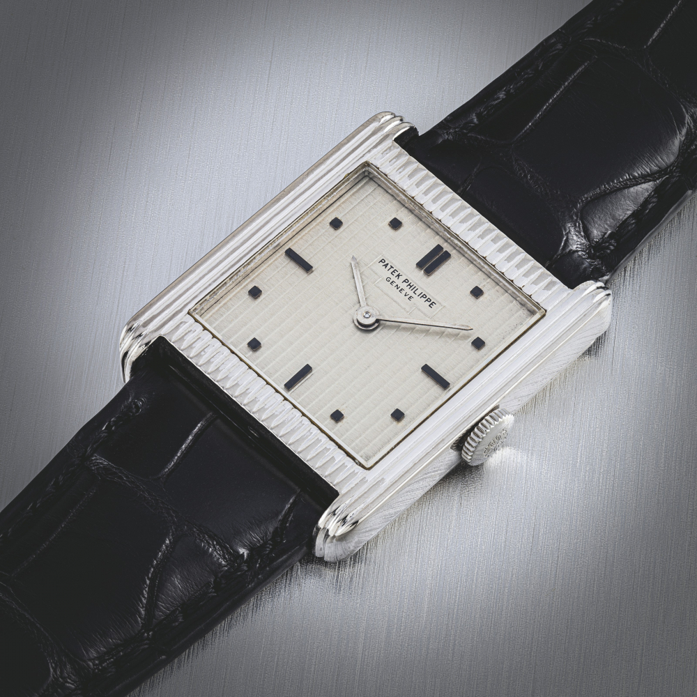PATEK PHILIPPE. A VERY RARE 18K WHITE GOLD WRISTWATCH