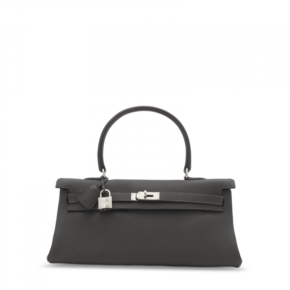 AN ÉTAIN CLÉMENCE LEATHER SHOULDER KELLY 42 WITH PALLADIUM HARDWARE - HERMÈS