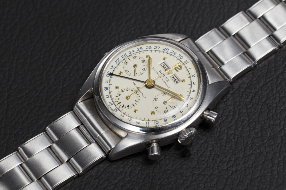 ROLEX SNOW COMPAX REF. 6036, A RARE STEEL TRIPLE CALENDAR CHRONOGRAPH - CASE