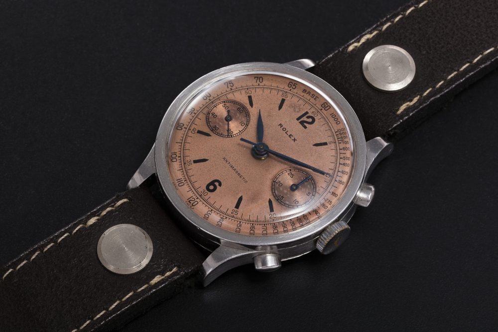 ROLEX, A RARE STEEL ANTIMAGNETIC CHRONOGRAPH WITH SALMON DIAL, REF. 2508 - CASE