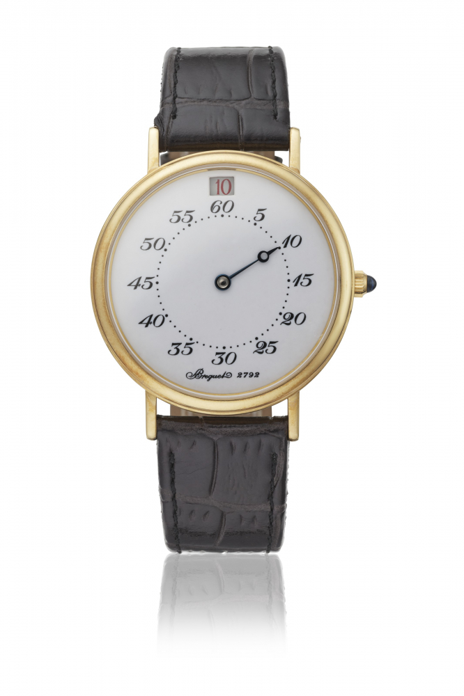 BREGUET. A RARE 18K GOLD LIMITED EDITION AUTOMATIC JUMP HOUR WRISTWATCH