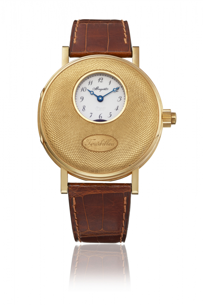 BREGUET. A VERY RARE 18K PINK GOLD LIMITED EDITION HALF HUNTER CASE TOURBILLON WRISTWATCH WITH ENAMEL DIAL