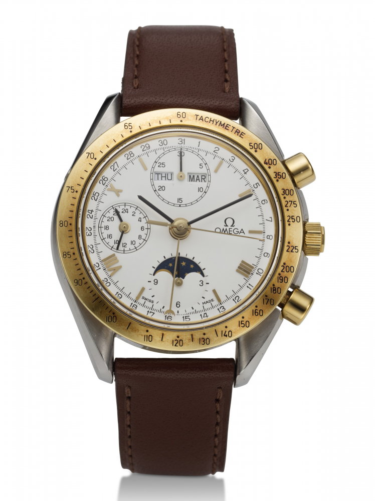 OMEGA, SPEEDMASTER, TRIPLE CALENDAR, CHRONOGRAPH, 18K YELLOW GOLD, STEEL, REF. 1750034 -