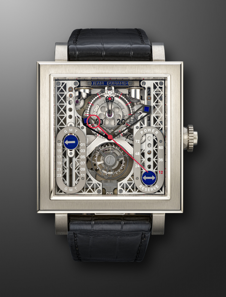 JEAN DUNAND, UNIQUE PIECE WHITE GOLD AND TITANIUM TOURBILLON, MONOPUSHER CHRONOGRAPH, GMT AND POWER RESERVE 'PALACE 5202' -