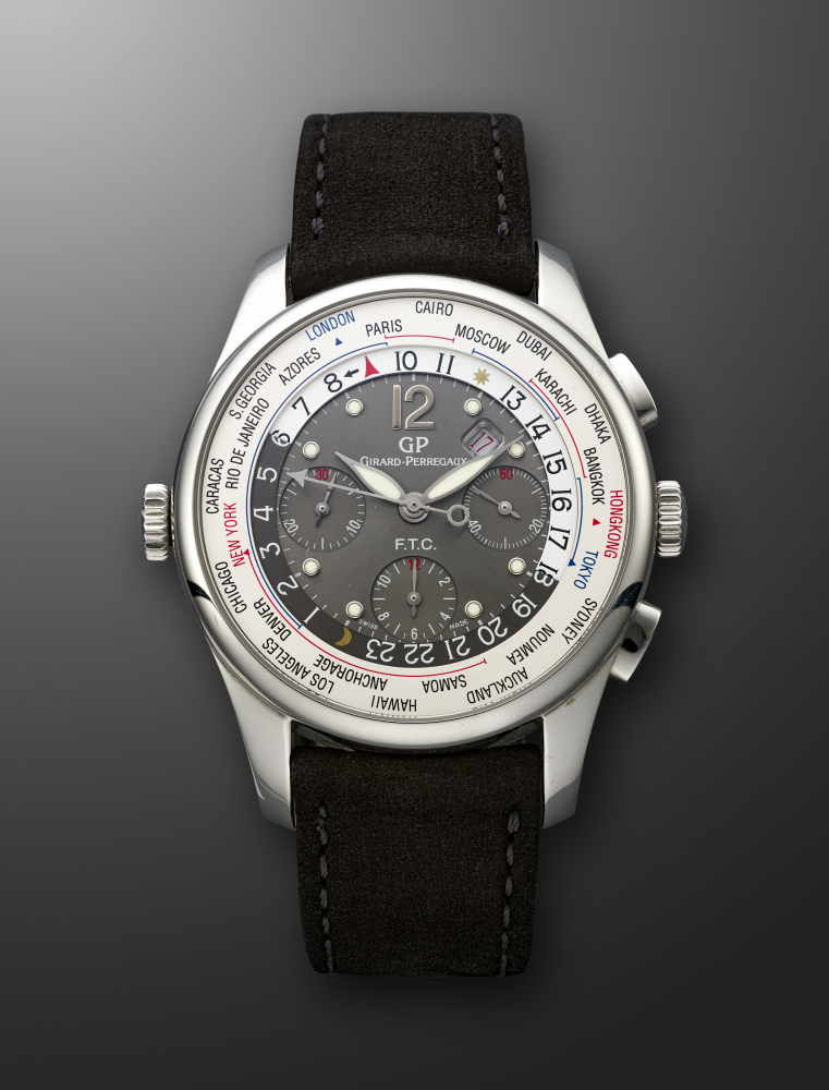 GIRARD-PERREGAUX, LIMITED EDITION STAINLESS STEEL WORLD TIME CHRONOGRAPH, REF. 49805, NO. 102/500" -