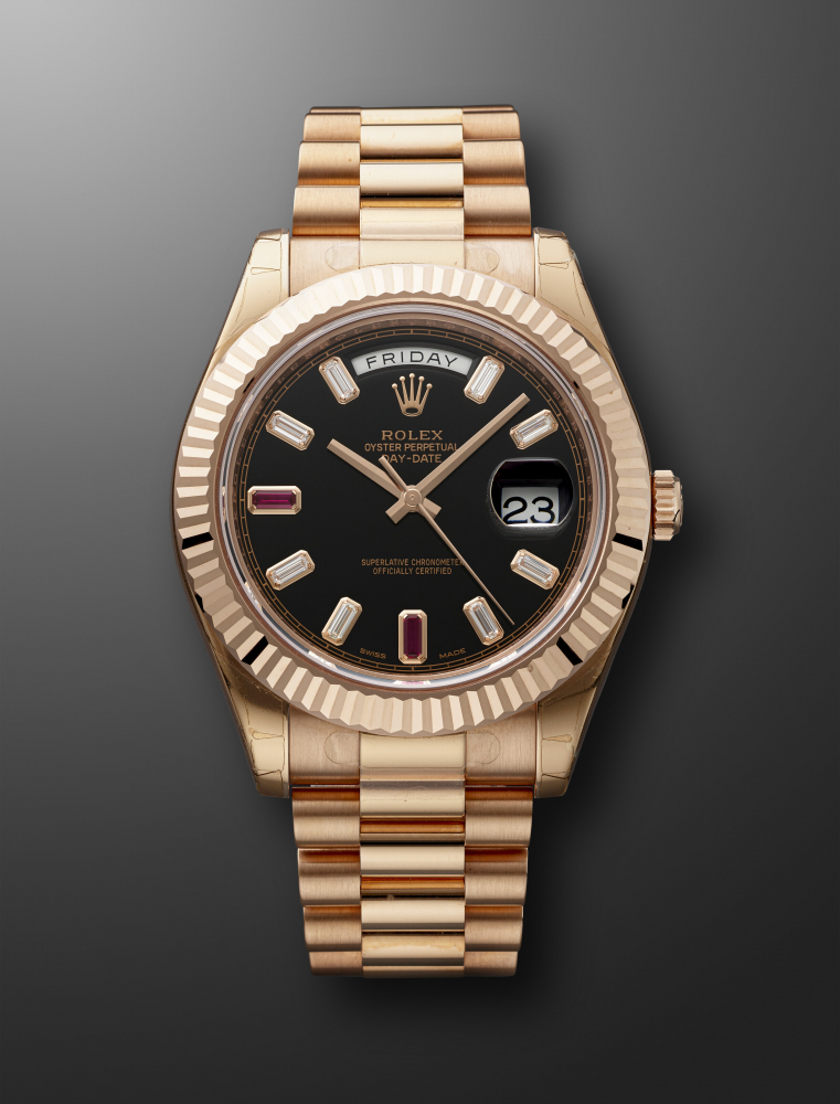 ROLEX, PINK GOLD, RUBY AND DIAMOND-SET 'DAY-DATE', REF. 218235" -