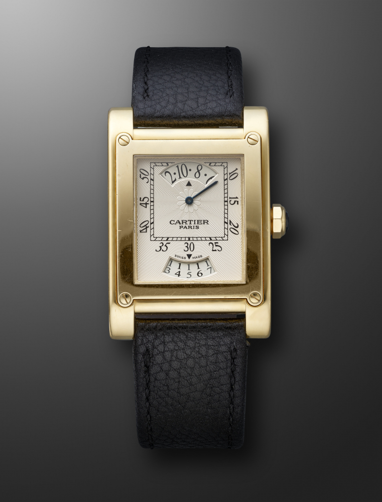 CARTIER, YELLOW GOLD JUMP HOUR 'TANK A VIS', REF. W1534451" -