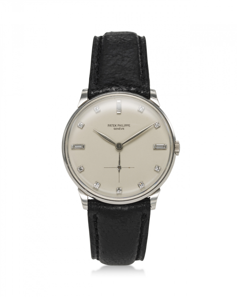 PATEK PHILIPPE, REF. 2573/2, CALATRAVA, A VERY FINE AND RARE PLATINUM WRISTWATCH WITH DIAMOND HOUR MARKERS