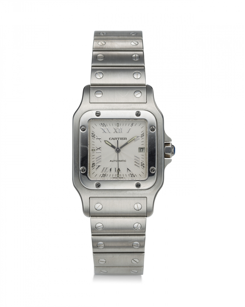 CARTIER, REF. 2319, SANTOS GALBEE, A FINE STEEL CUSHION-SHAPED WRISTWATCH WITH DATE -