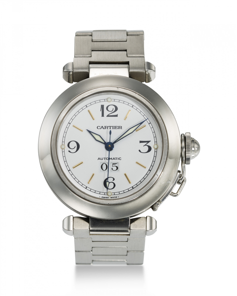 CARTIER, REF. W31044M7, PASHA C, A FINE STEEL WRISTWATCH WITH BIG DATE -