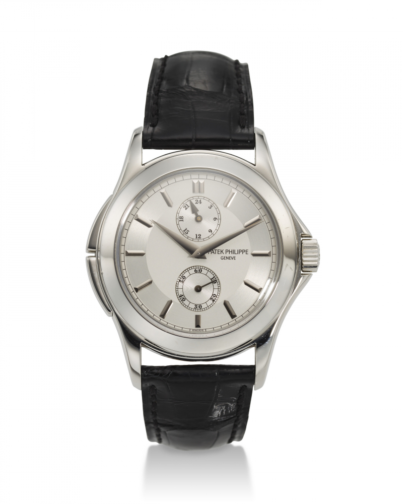 PATEK PHILIPPE, REF. 5134P-001, CALTRAVA, A VERY FINE PLATINUM WRISTWATCH WITH TRAVEL TIME AND 24 HOUR INDICATOR -