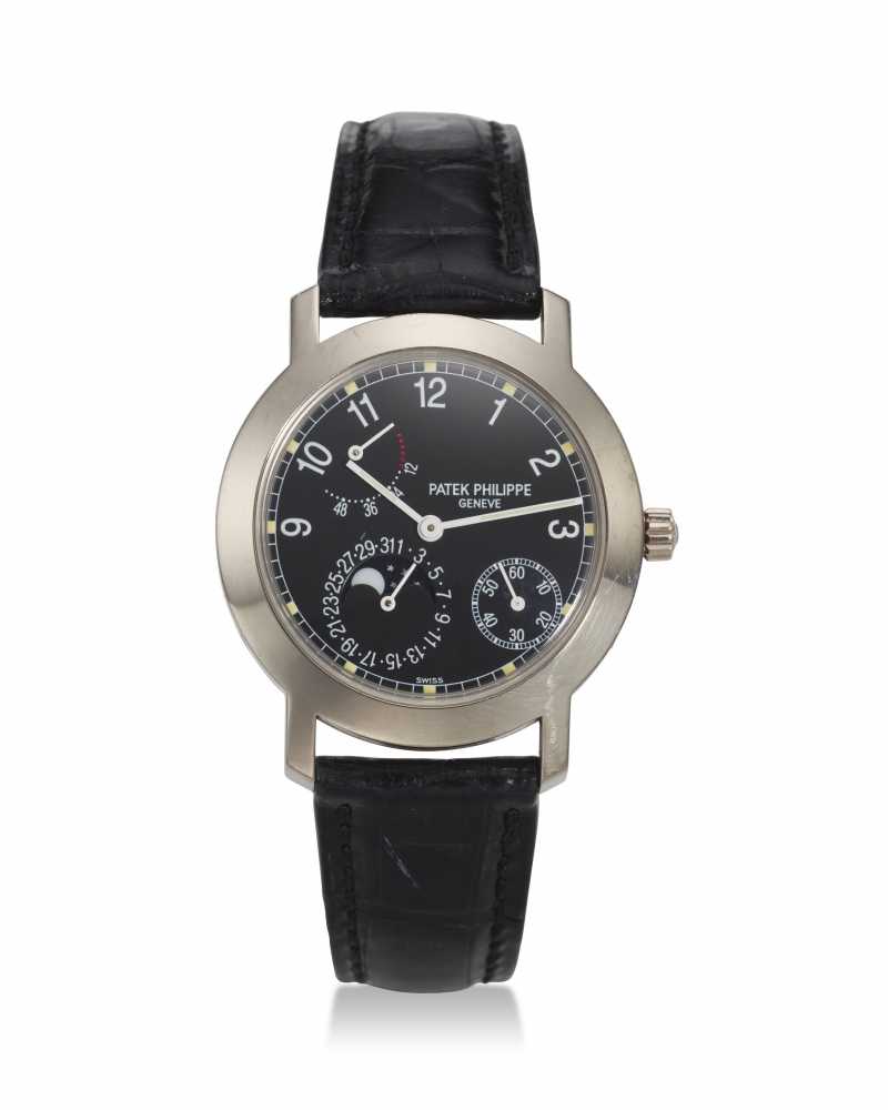 PATEK PHILIPPE, REF. 5055G, A FINE 18K WHITE GOLD WRISTWATCH WITH MOON PHASES, DATE, AND POWER RESERVE -