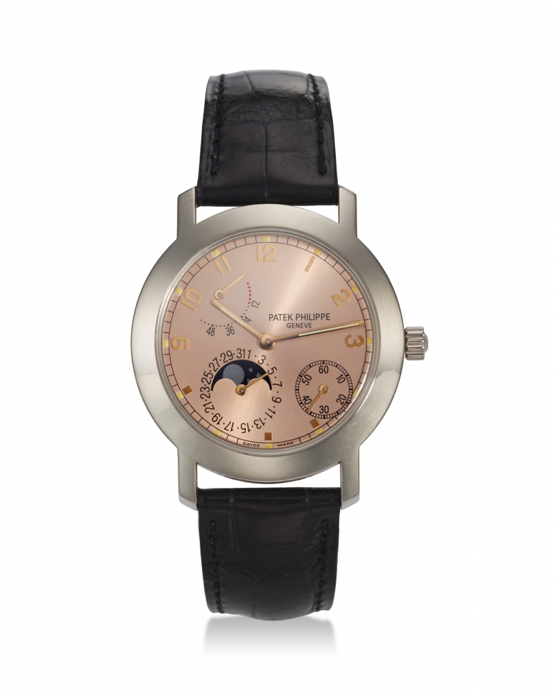 PATEK PHILIPPE, REF. 5055G, A FINE 18K WHITE GOLD WRISTWATCH WITH MOON PHASES, DATE, AND POWER RESERVE -