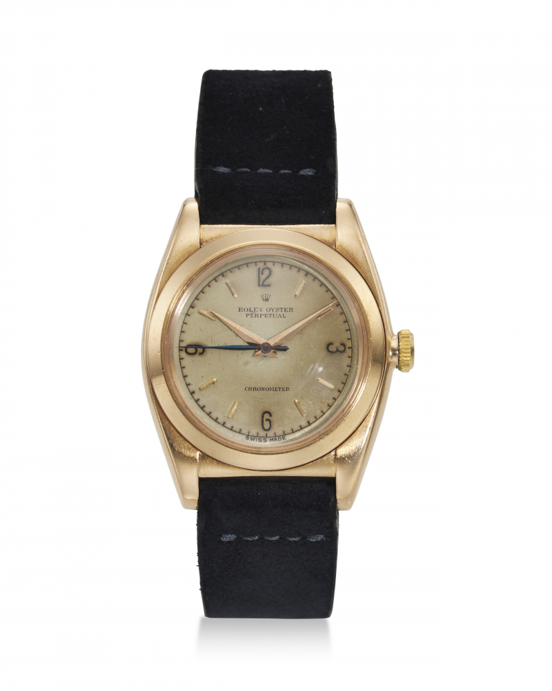 ROLEX, REF. 3131, “BUBBLEBACK”, A FINE 14K ROSE GOLD WRISTWATCH -