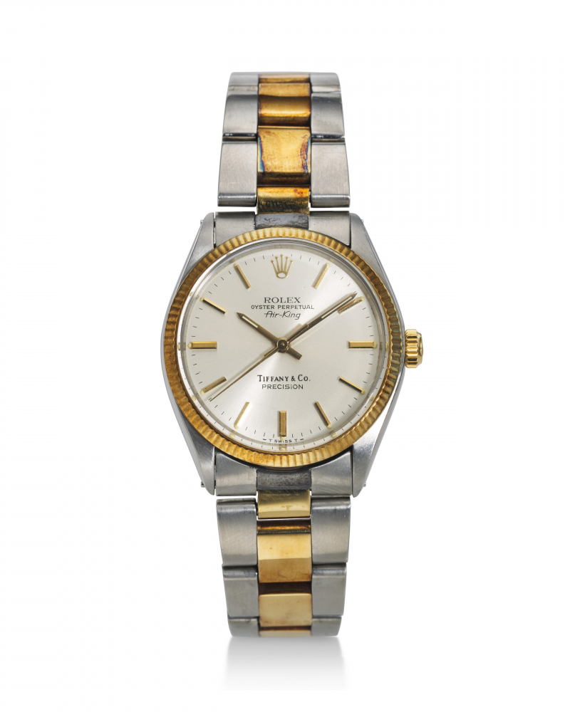 ROLEX, RETAILED BY TIFFANY CO., REF. 5501, AIR-KING, A FINE 14K YELLOW GOLD AND STEEL WRISTWATCH -