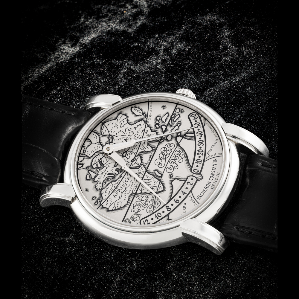VACHERON CONSTANTIN. A PLATINUM AUTOMATIC DOUBLE RETROGRADE WRISTWATCH