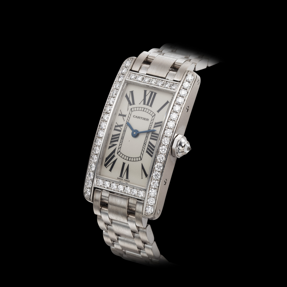 CARTIER, TANK AMERICAINE, 18K WHITE GOLD, DIAMONDS, REF. 2489 -