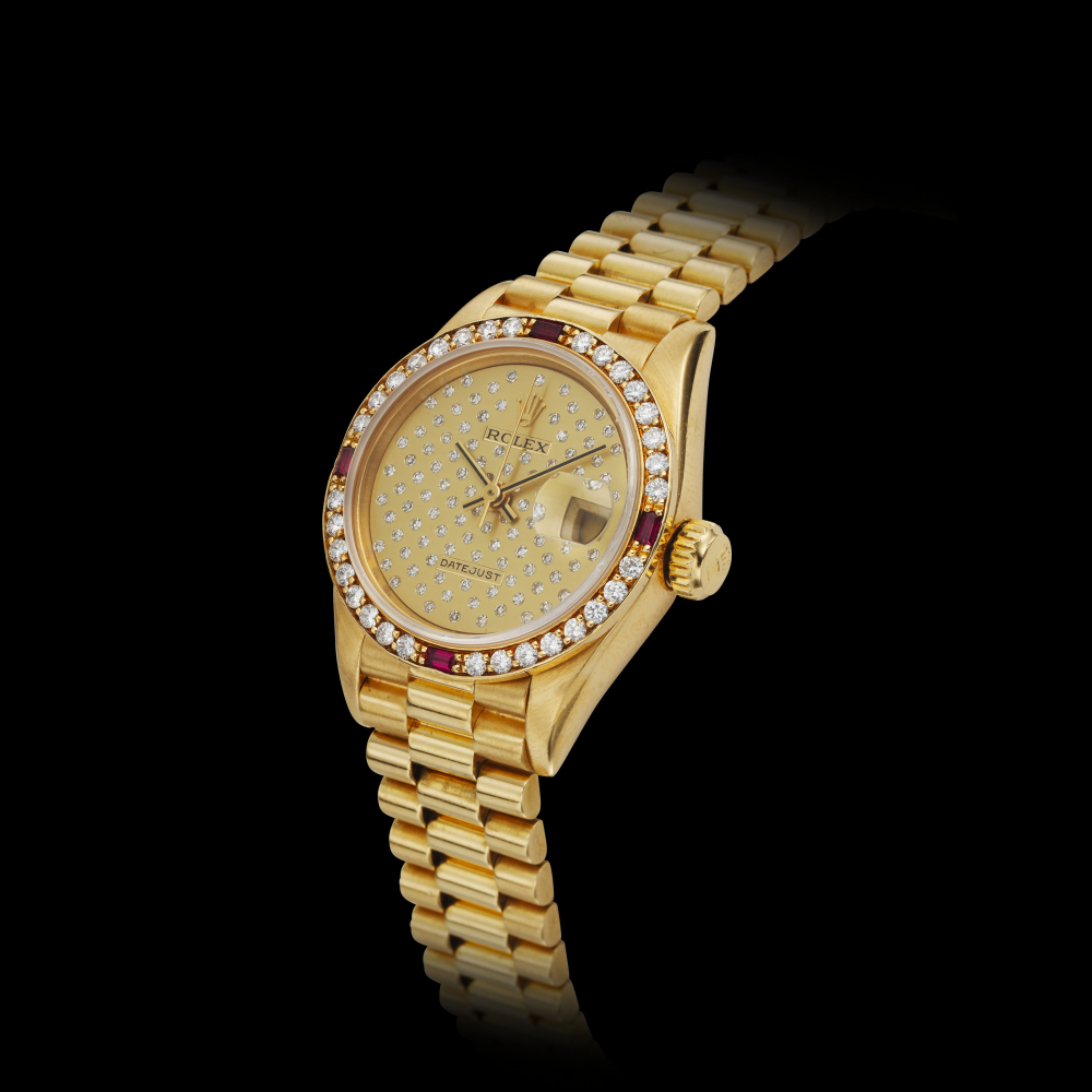 ROLEX, DATEJUST, 18K YELLOW GOLD, DIAMONDS, RUBIES, REF. 69068 -