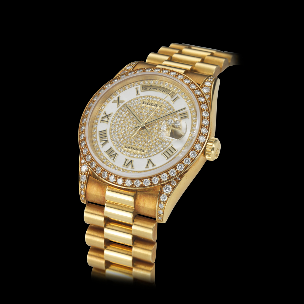 ROLEX, DAY-DATE, 18K YELLOW GOLD, DIAMONDS, MOTHER OF PEARL REF. 18388 -