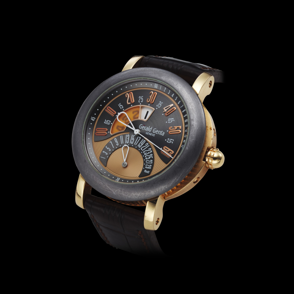 GERALD GENTA, ARENA BI RETRO JUMP HOUR, 18K ROSE GOLD AND TANTALUM -