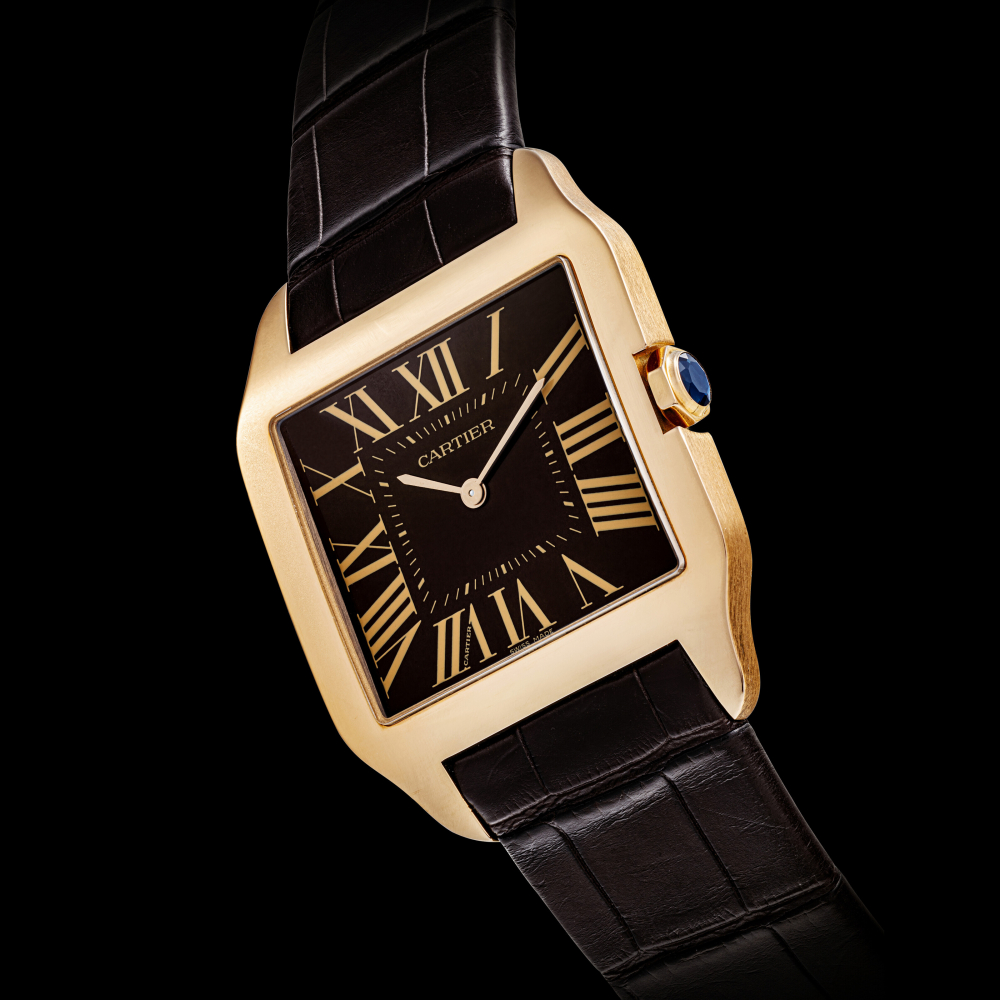 CARTIER. AN 18K PINK GOLD SQUARE WRISWATCH