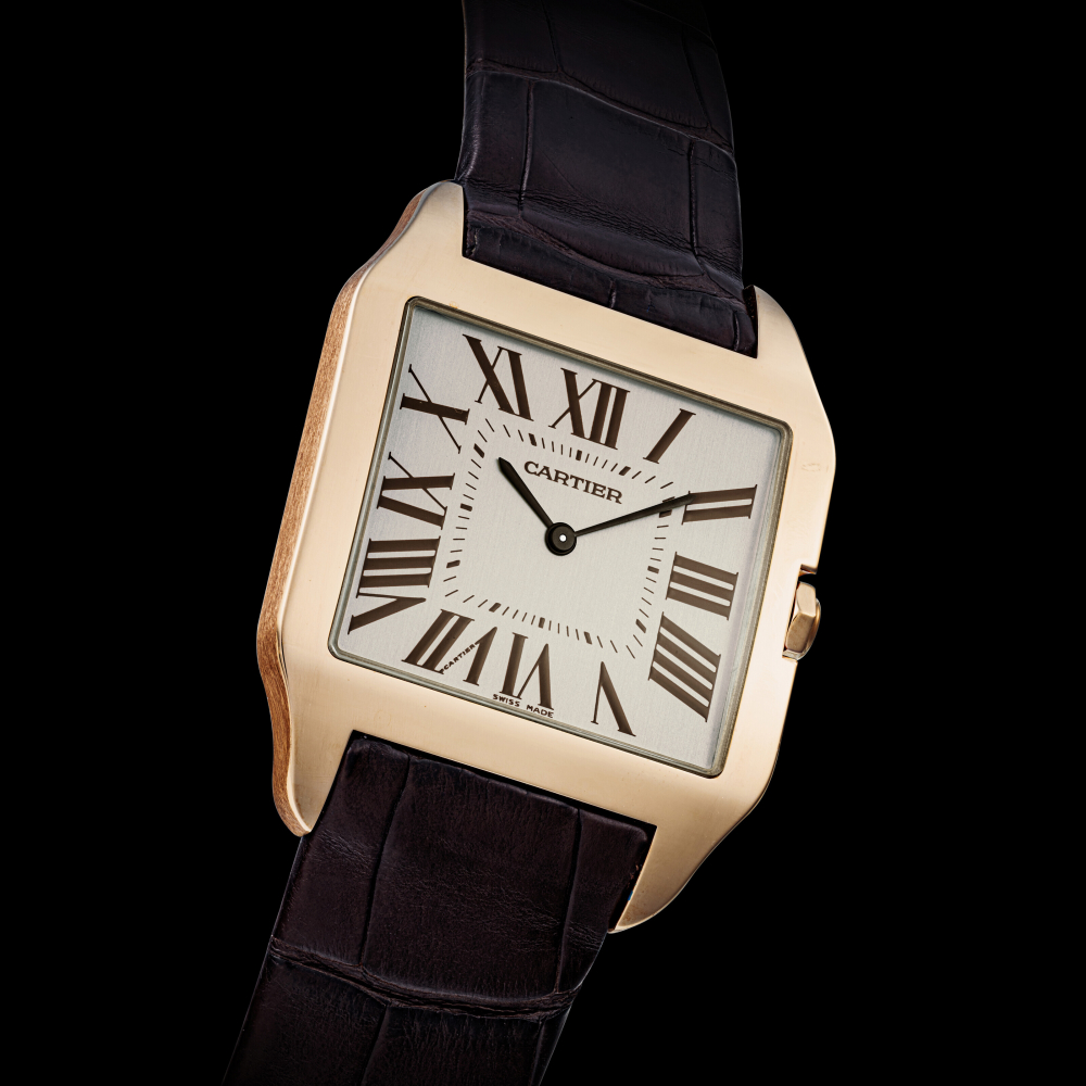CARTIER. AN 18K PINK GOLD SQUARE WRISTWATCH